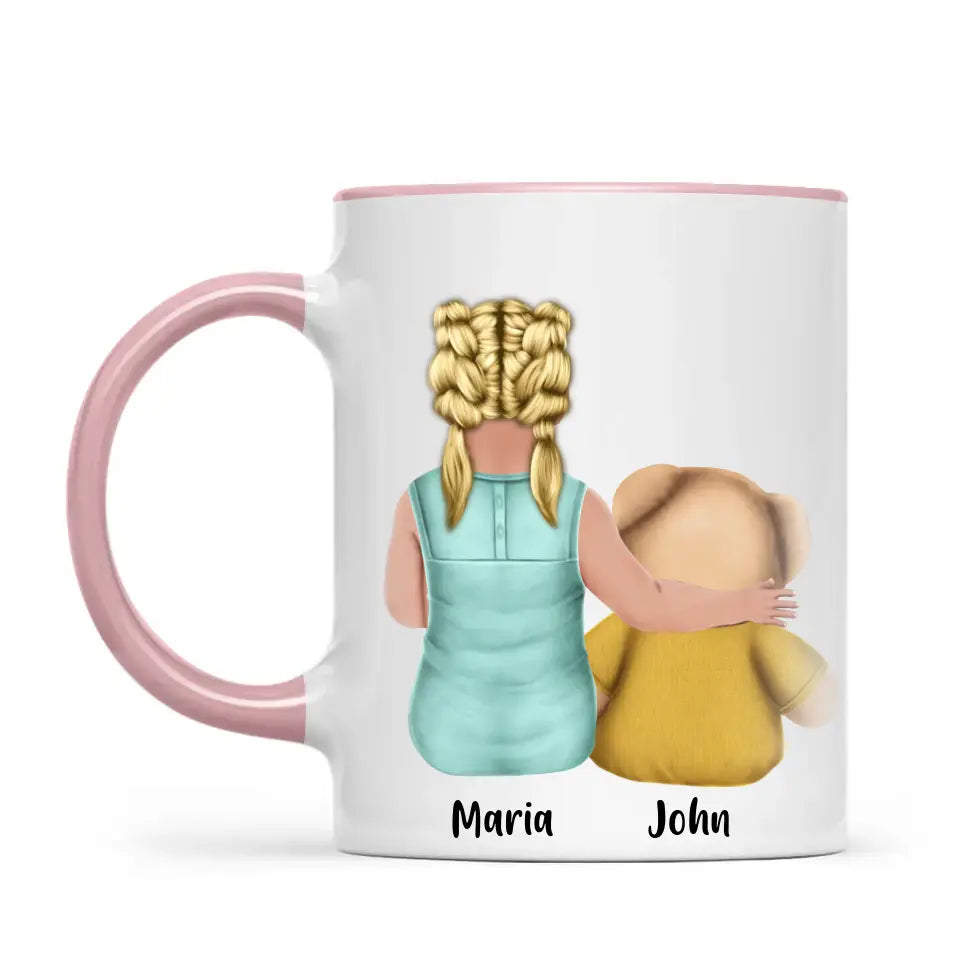 Personalised Child & Teddy Bear Mug – Customisable Character & Teddy