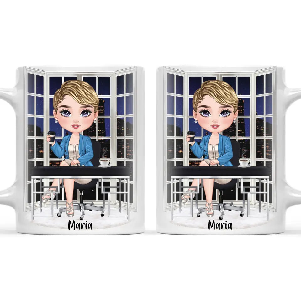 Personalised Business Woman Mug – Customisable Hair, Outfit & Name