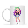 Personalised with Name, Create Your Own Girl Character Kids Mug – Customised Design with Hair, Outfit & Name – Available in 11oz, 6oz & Enamel Options