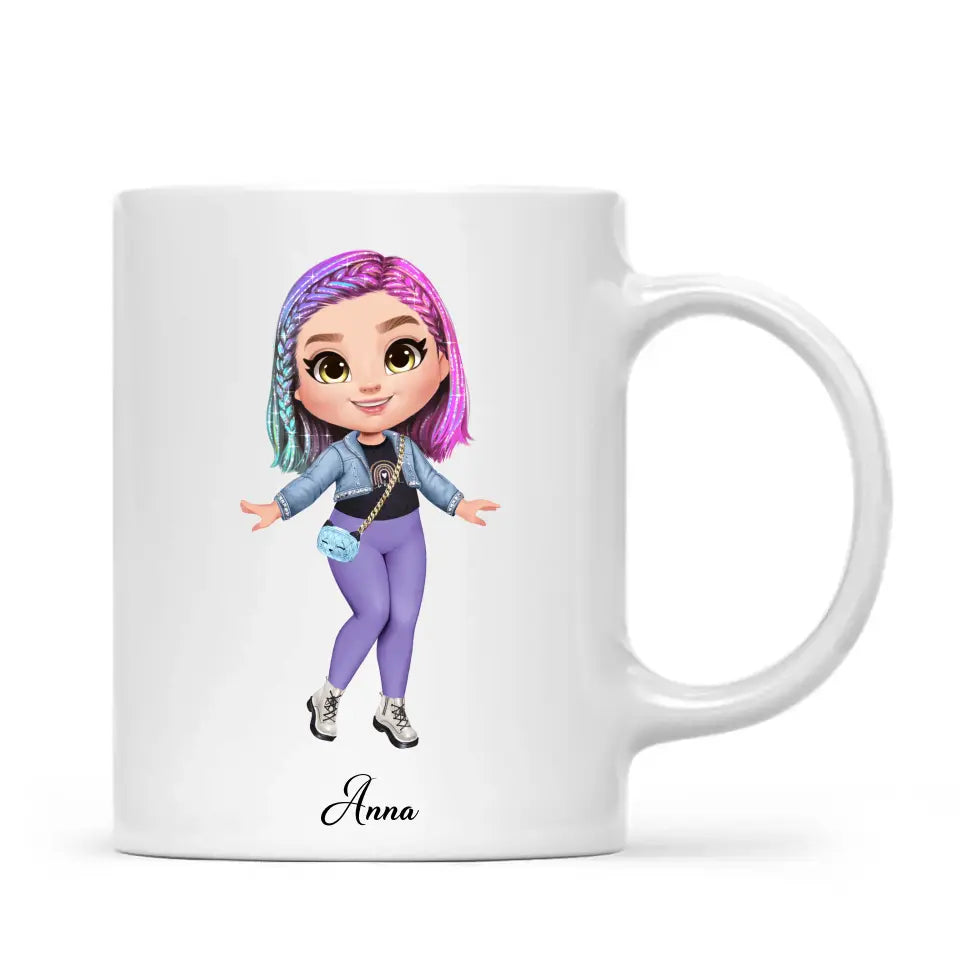 Personalised Girl Character Mug – Customisable Hair, Eyes, Outfit & Name