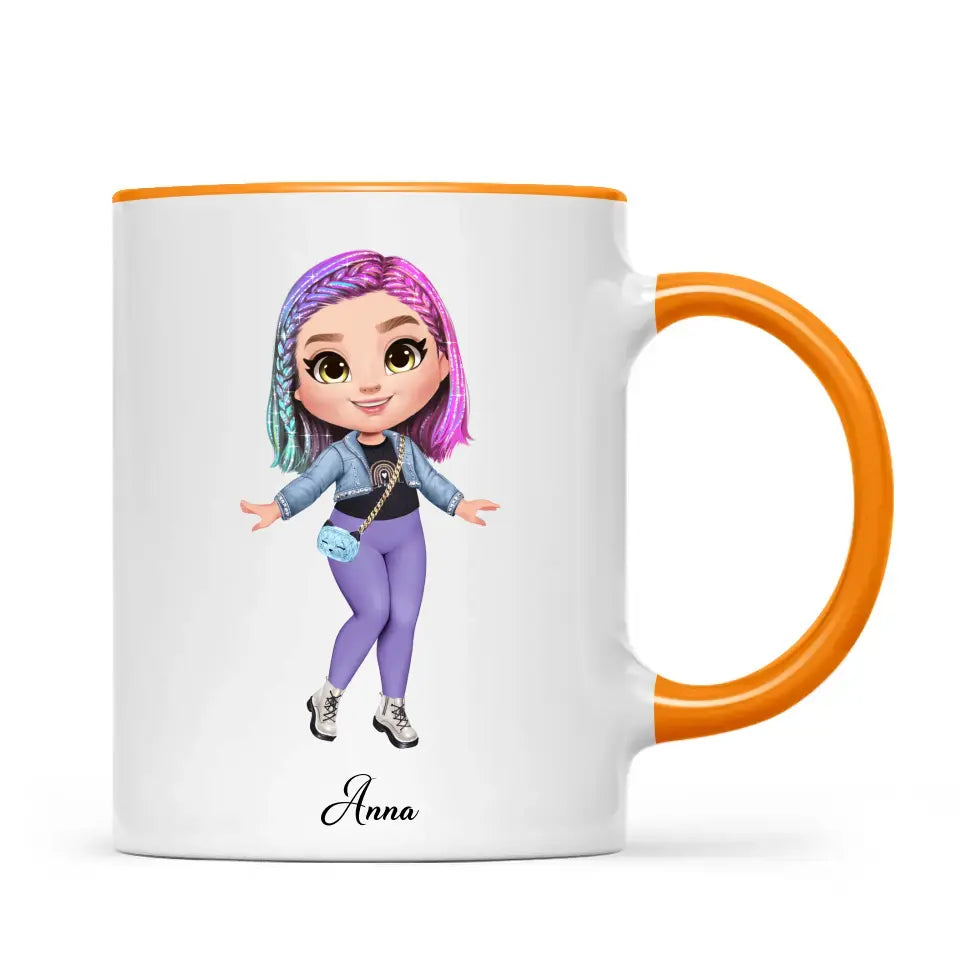 Personalised Girl Character Mug – Customisable Hair, Eyes, Outfit & Name