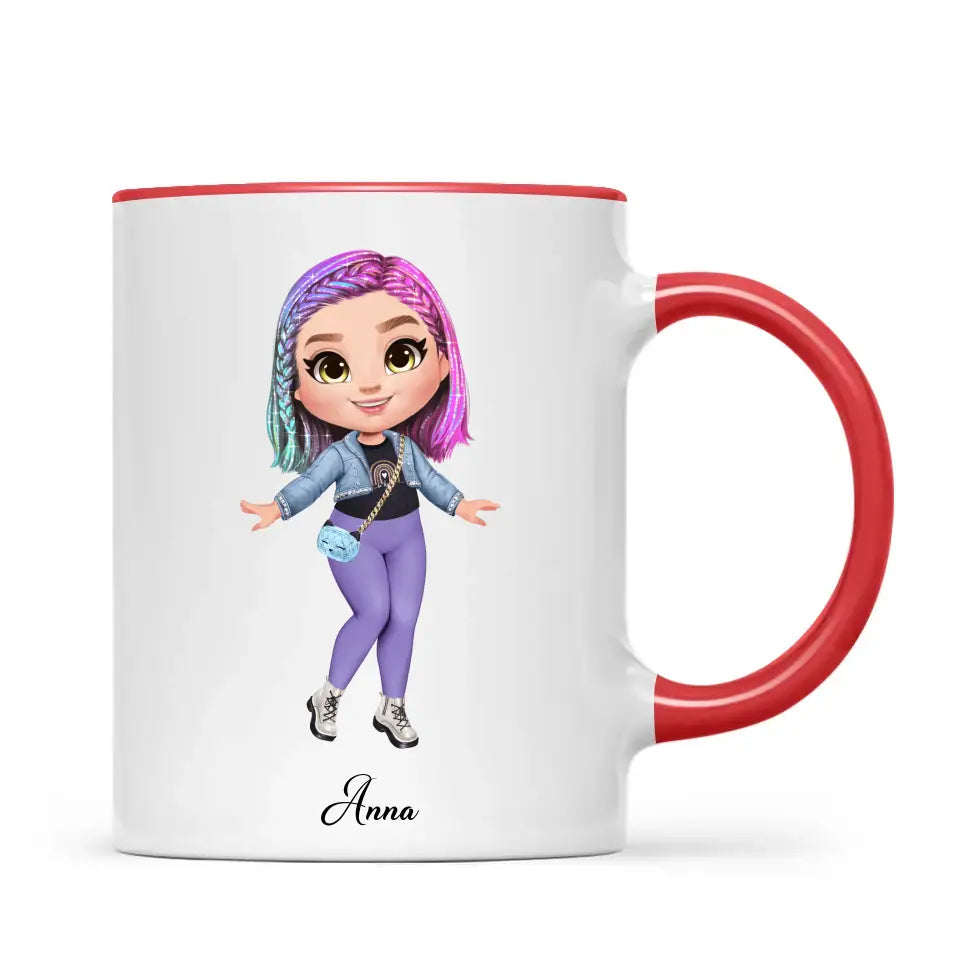 Personalised Girl Character Mug – Customisable Hair, Eyes, Outfit & Name
