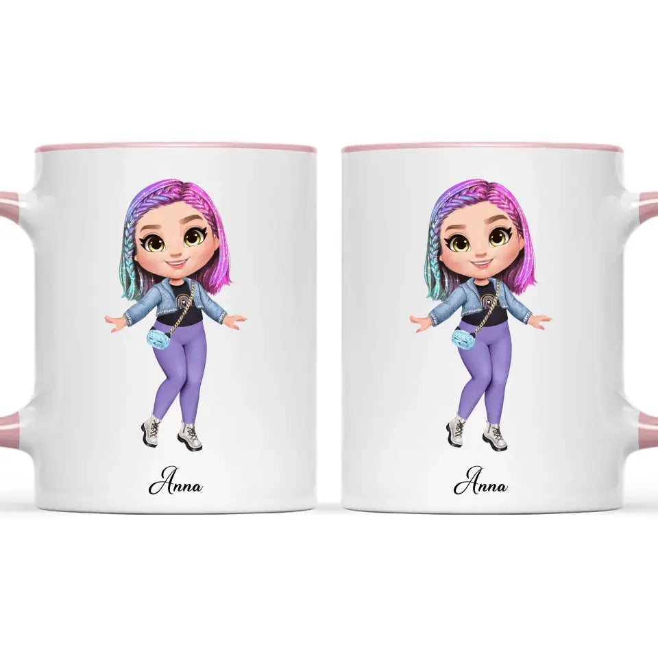 Personalised Girl Character Mug – Customisable Hair, Eyes, Outfit & Name