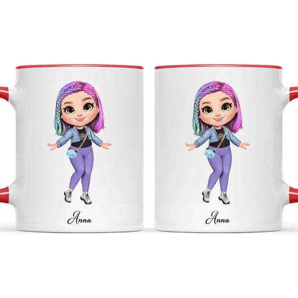 Personalised Girl Character Mug – Customisable Hair, Eyes, Outfit & Name