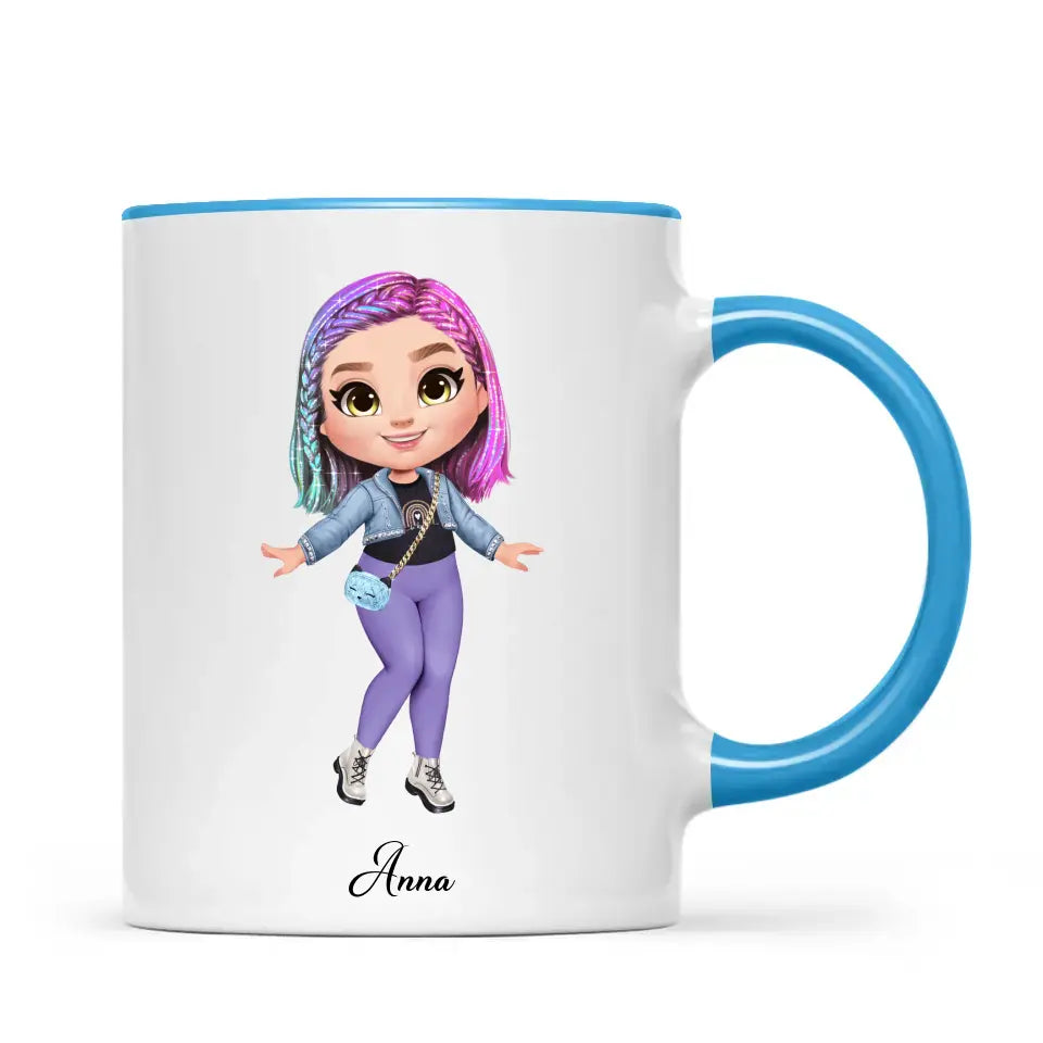 Personalised Girl Character Mug – Customisable Hair, Eyes, Outfit & Name