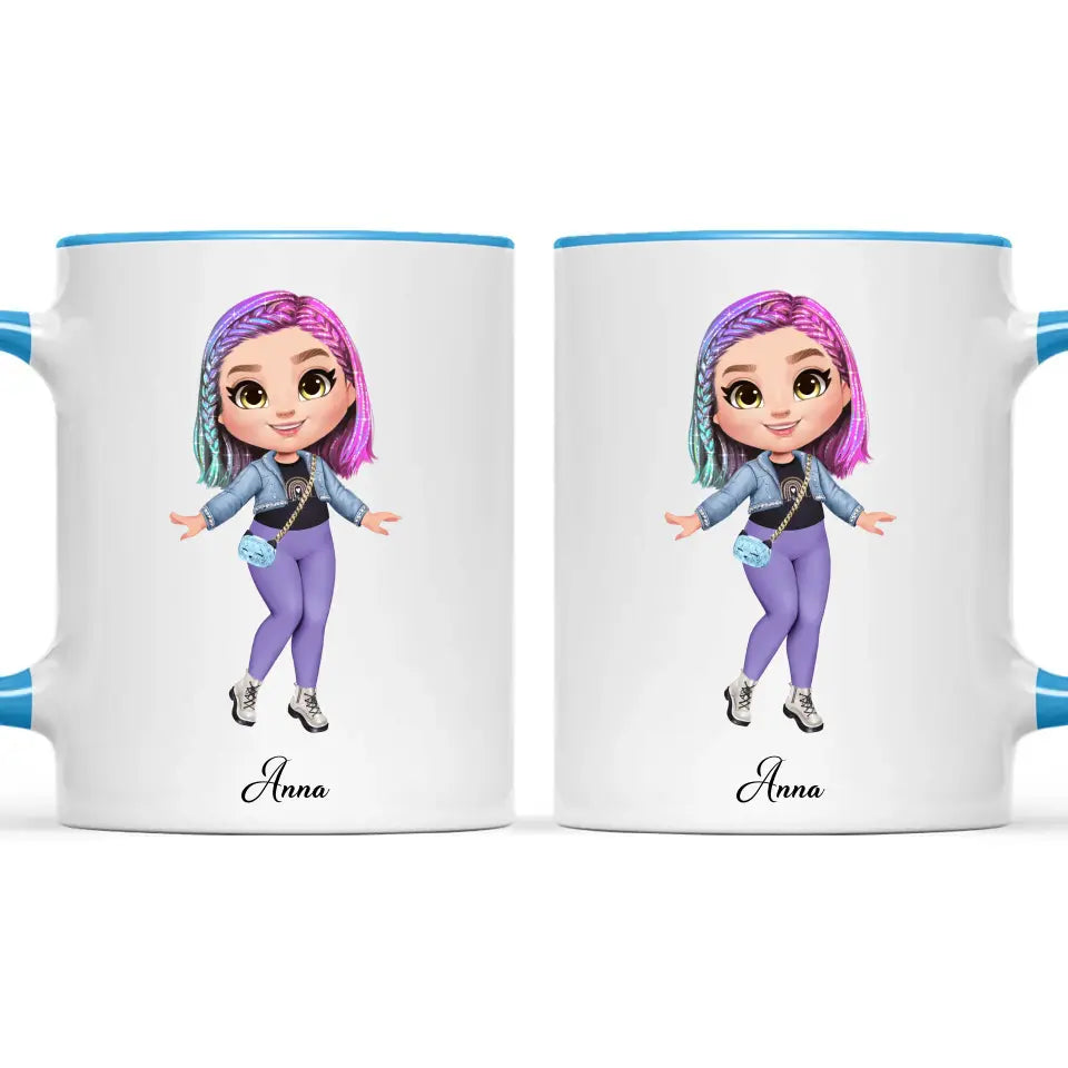 Personalised Girl Character Mug – Customisable Hair, Eyes, Outfit & Name