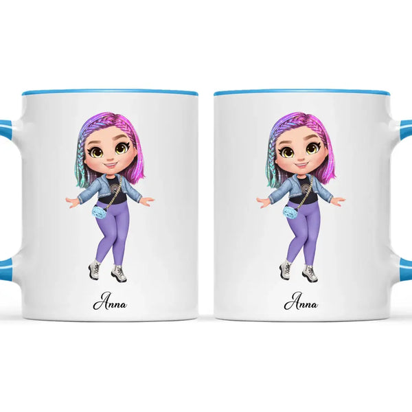 Personalised Girl Character Mug – Customisable Hair, Eyes, Outfit & Name