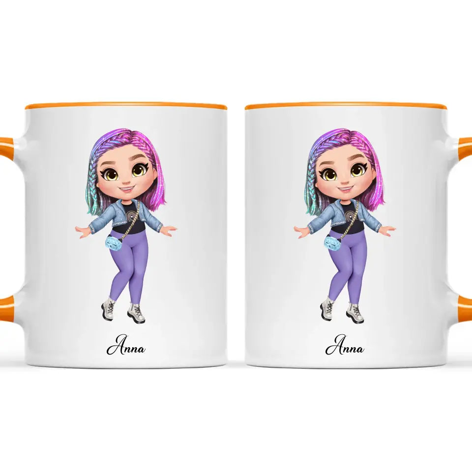 Personalised Girl Character Mug – Customisable Hair, Eyes, Outfit & Name