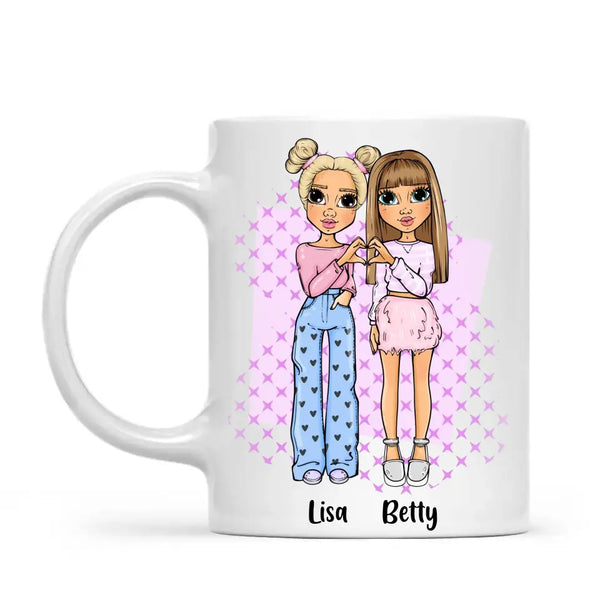 Personalised Best Friends Mug – Custom Cartoon Girls Coffee Cup Gift for Besties