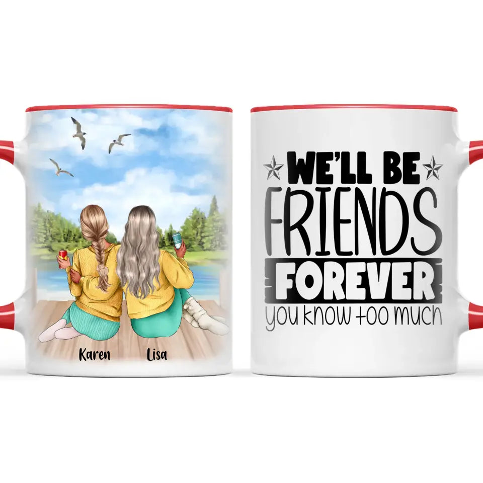Personalised Best Friends Mug – Custom Two Girls by the Lake Design