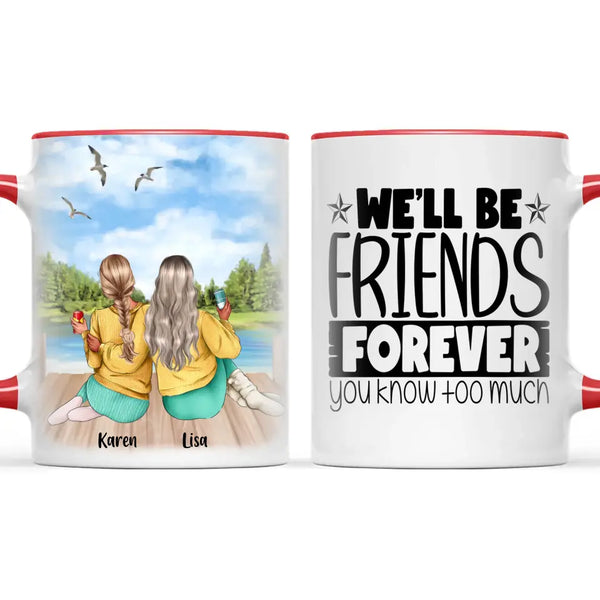 Personalised Best Friends Mug – Custom Two Girls by the Lake Design