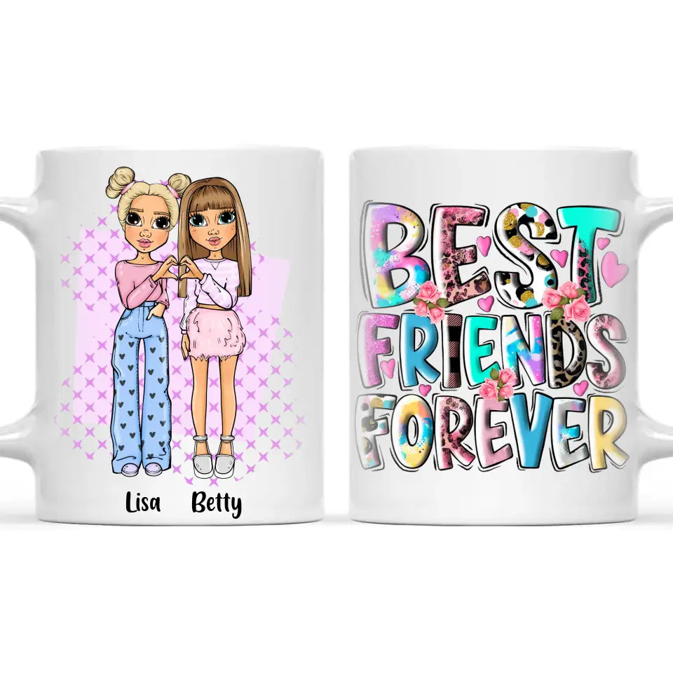 Personalised Best Friends Mug – Custom Cartoon Girls Coffee Cup Gift for Besties