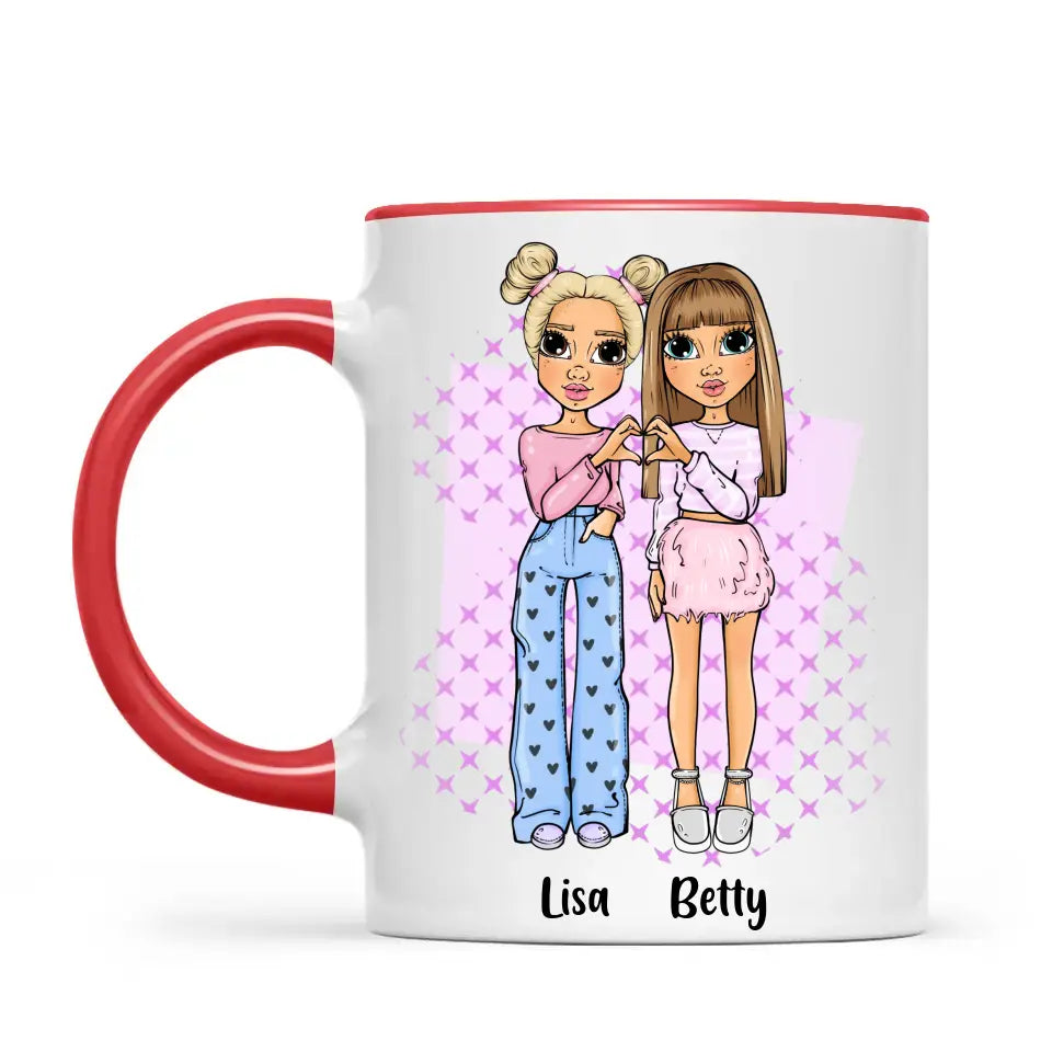 Personalised Best Friends Mug – Custom Cartoon Girls Coffee Cup Gift for Besties