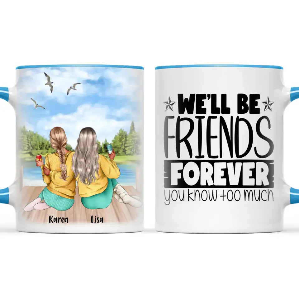 Personalised Best Friends Mug – Custom Two Girls by the Lake Design