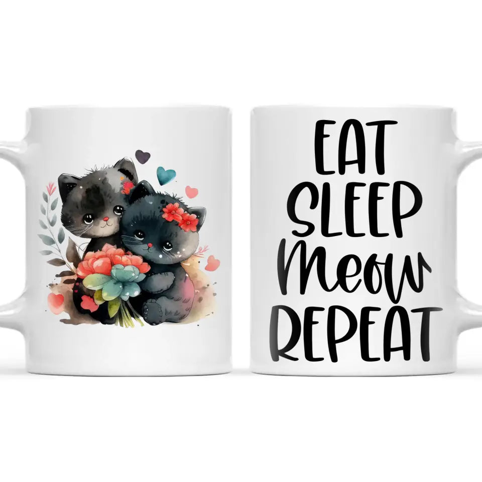 Cute Cat Mug with Funny Quote - Eat Sleep Meow Repeat - Adorable Kitten Illustration Coffee Cup for Cat Lovers, Gifts, and Daily Use