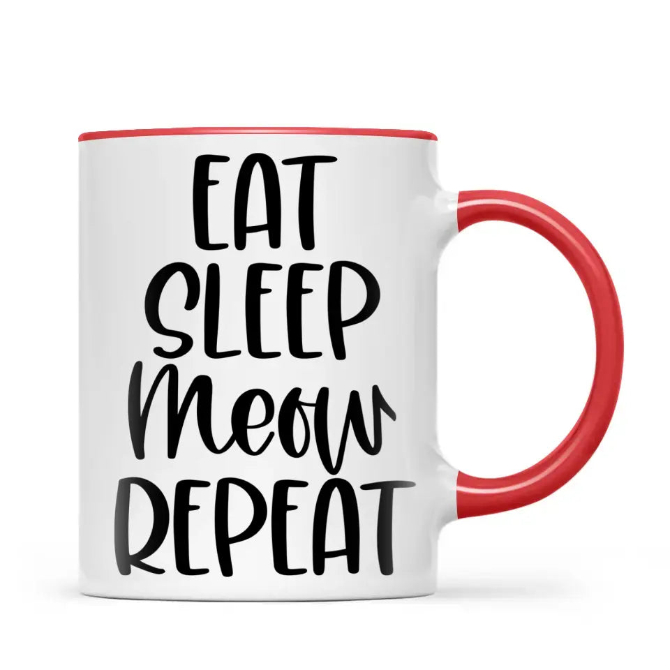 Cute Cat Mug with Funny Quote - Eat Sleep Meow Repeat - Adorable Kitten Illustration Coffee Cup for Cat Lovers, Gifts, and Daily Use