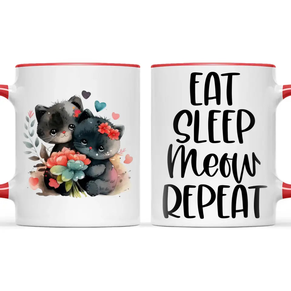 Cute Cat Mug with Funny Quote - Eat Sleep Meow Repeat - Adorable Kitten Illustration Coffee Cup for Cat Lovers, Gifts, and Daily Use