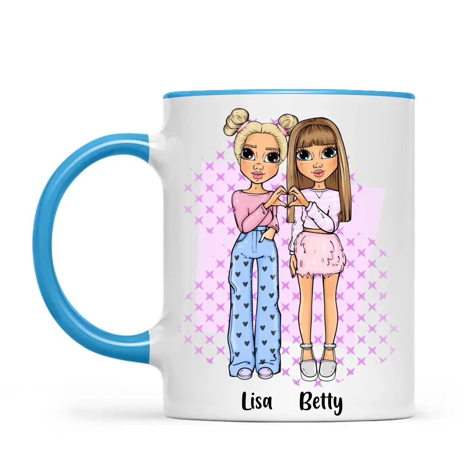 Personalised Best Friends Mug – Custom Cartoon Girls Coffee Cup Gift for Besties