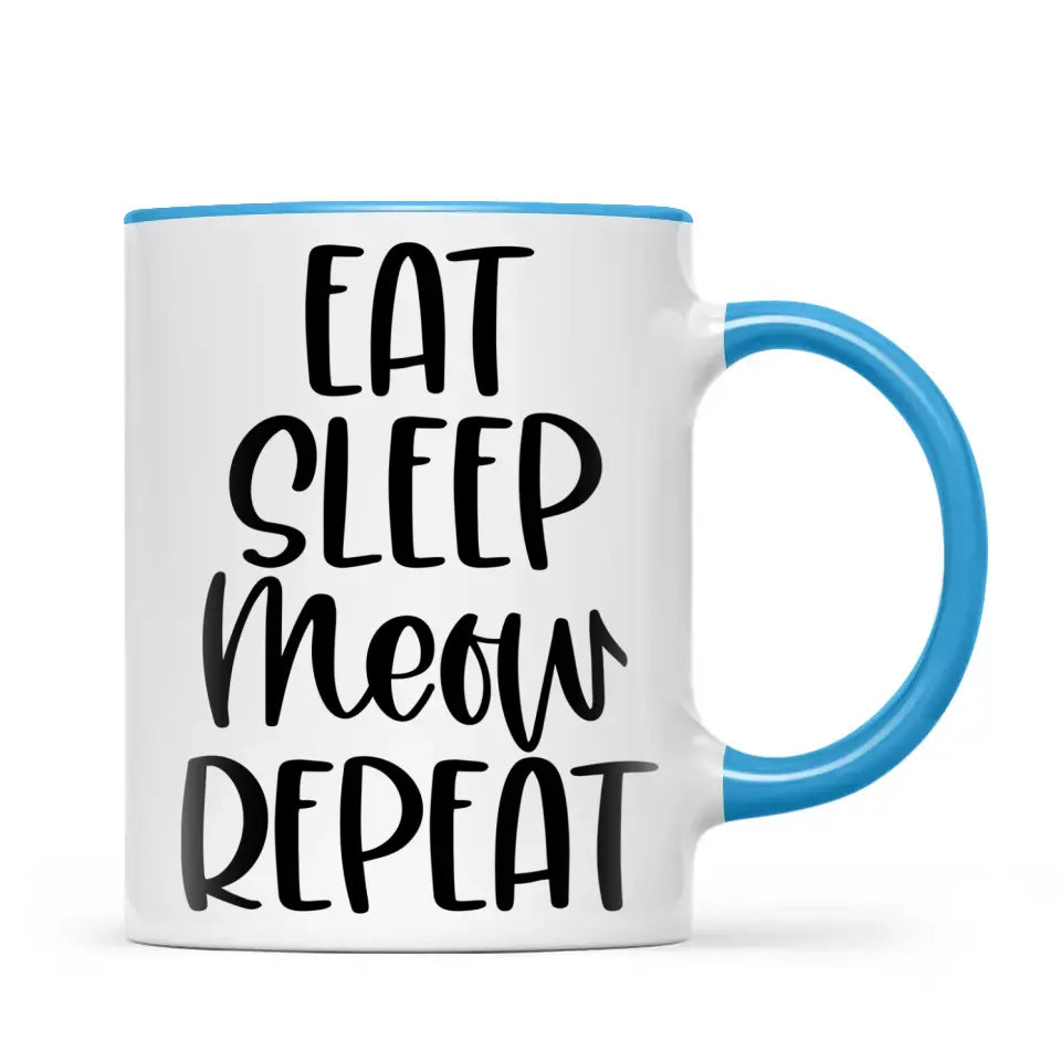 Cute Cat Mug with Funny Quote - Eat Sleep Meow Repeat - Adorable Kitten Illustration Coffee Cup for Cat Lovers, Gifts, and Daily Use