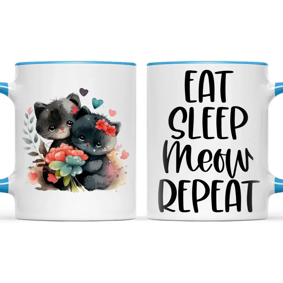Cute Cat Mug with Funny Quote - Eat Sleep Meow Repeat - Adorable Kitten Illustration Coffee Cup for Cat Lovers, Gifts, and Daily Use