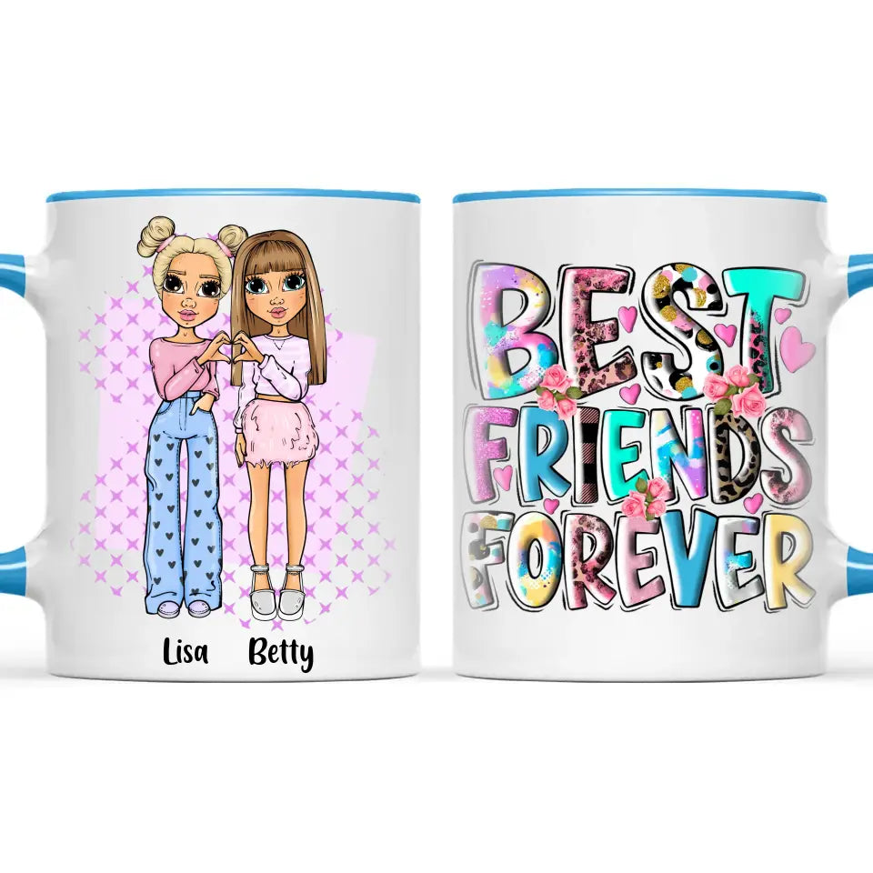 Personalised Best Friends Mug – Custom Cartoon Girls Coffee Cup Gift for Besties