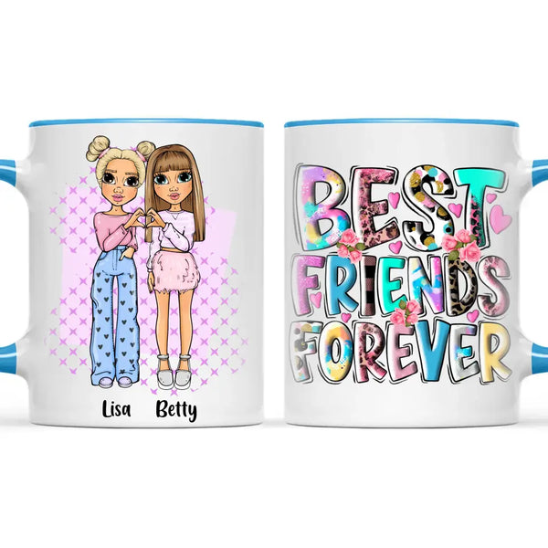Personalised Best Friends Mug – Custom Cartoon Girls Coffee Cup Gift for Besties