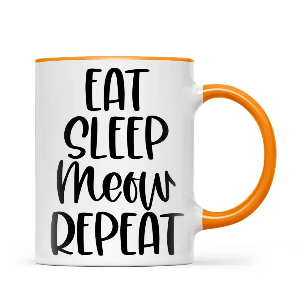Cute Cat Mug with Funny Quote - Eat Sleep Meow Repeat - Adorable Kitten Illustration Coffee Cup for Cat Lovers, Gifts, and Daily Use