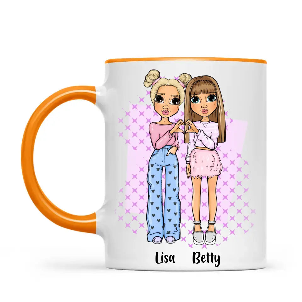 Personalised Best Friends Mug – Custom Cartoon Girls Coffee Cup Gift for Besties