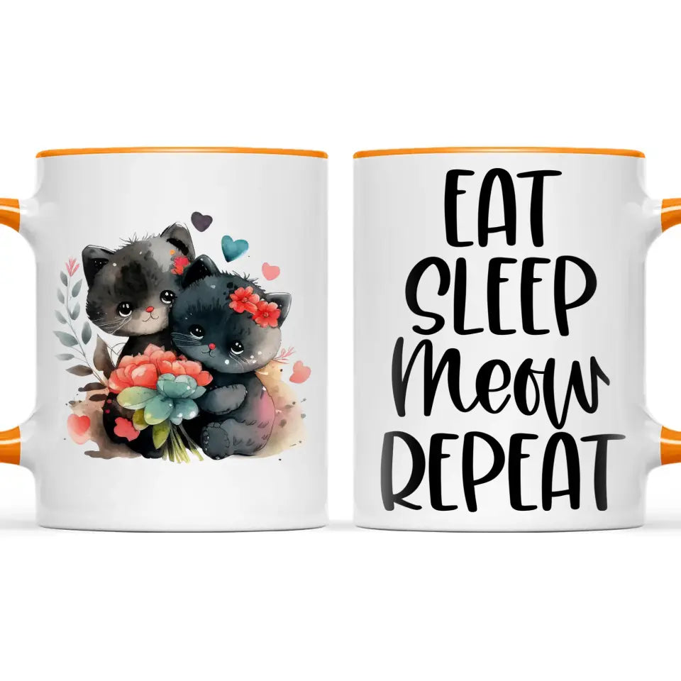 Cute Cat Mug with Funny Quote - Eat Sleep Meow Repeat - Adorable Kitten Illustration Coffee Cup for Cat Lovers, Gifts, and Daily Use