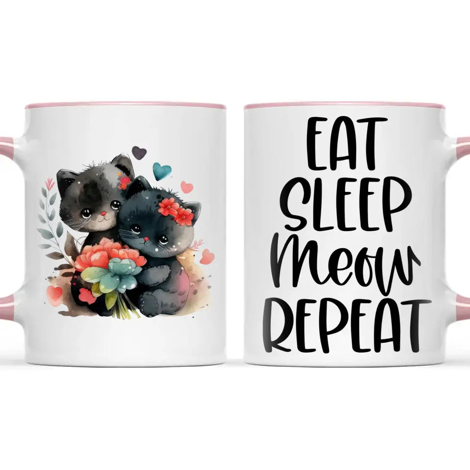 Cute Cat Mug with Funny Quote - Eat Sleep Meow Repeat - Adorable Kitten Illustration Coffee Cup for Cat Lovers, Gifts, and Daily Use