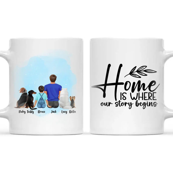 Personalised Dad & Kids Pet Mug - Custom Name & Design - Father with Children & Pets - Fully Customisable - 11oz Ceramic Mug - NZ Made