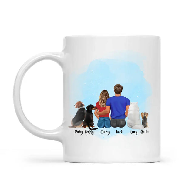 Personalised Couple & Pets Mug - Custom Name & Design - Man & Woman with Cats & Dogs - Fully Customisable - 11oz Ceramic Mug - NZ Made