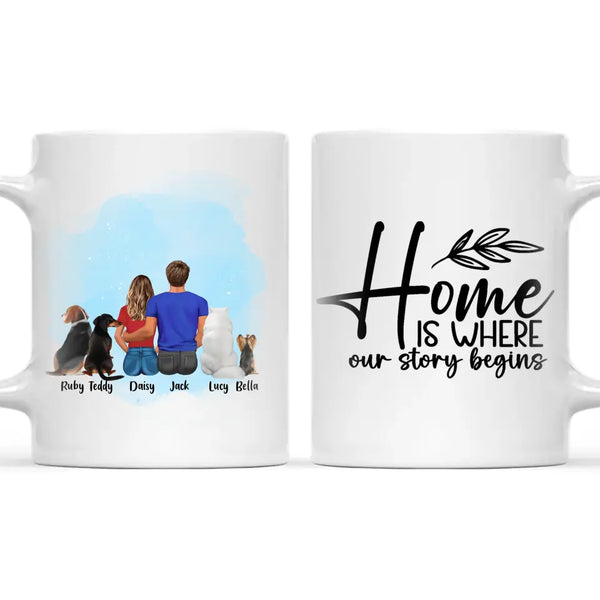 Personalised Couple & Pets Mug - Custom Name & Design - Man & Woman with Cats & Dogs - Fully Customisable - 11oz Ceramic Mug - NZ Made