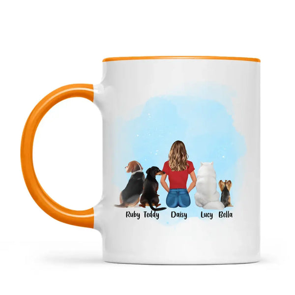 Personalised Pet Lover Mug - Custom Name & Design - Woman with Cats & Dogs - Fully Customisable - 11oz Ceramic Mug - NZ Made