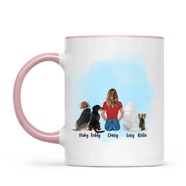 Personalised Pet Lover Mug - Custom Name & Design - Woman with Cats & Dogs - Fully Customisable - 11oz Ceramic Mug - NZ Made