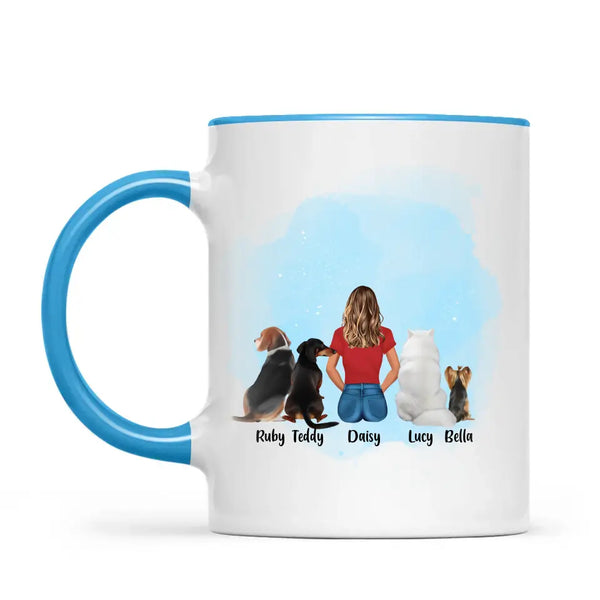 Personalised Pet Lover Mug - Custom Name & Design - Woman with Cats & Dogs - Fully Customisable - 11oz Ceramic Mug - NZ Made