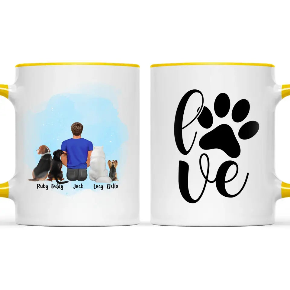 Personalised Pet Lover Mug for Men - Custom Name & Design - Man with Cats & Dogs - Fully Customisable - 11oz Ceramic Mug - NZ Made