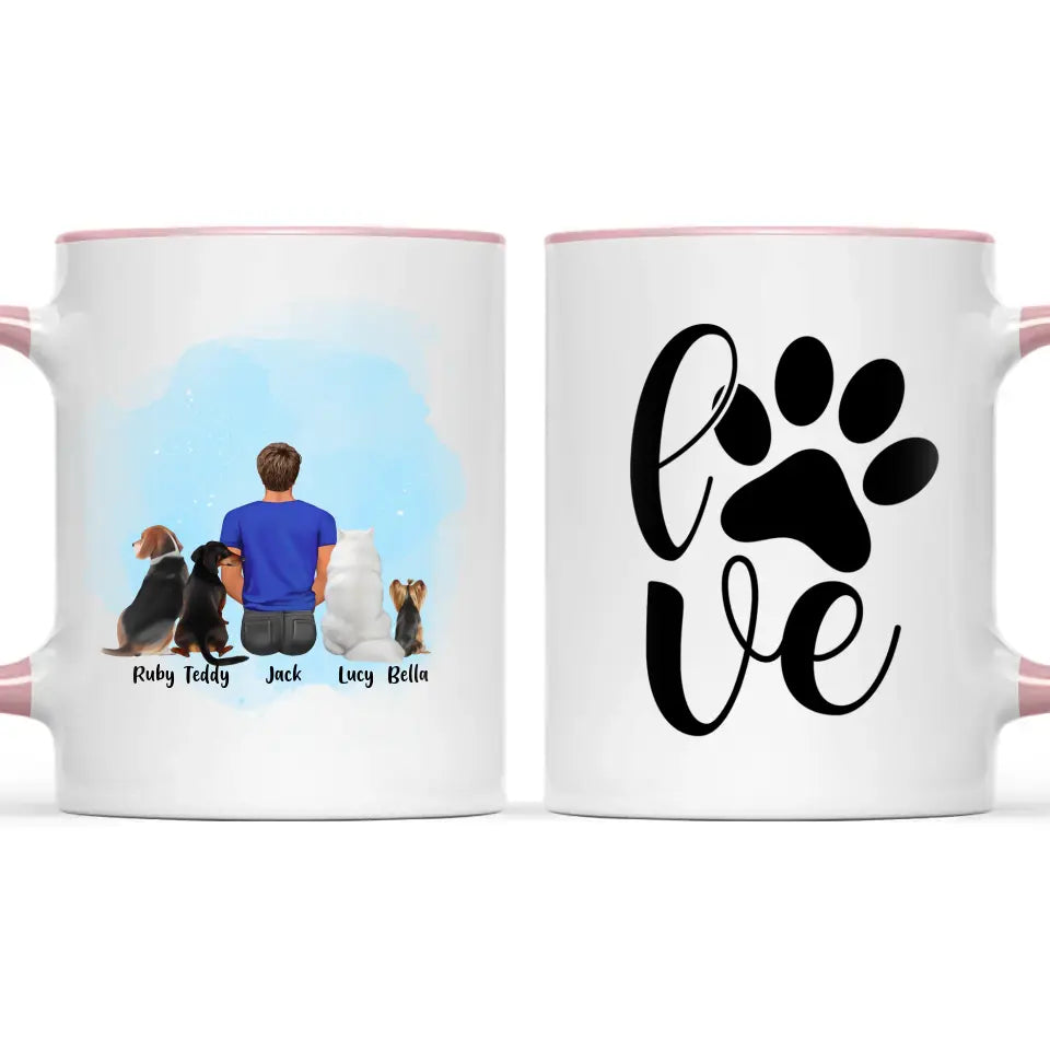Personalised Pet Lover Mug for Men - Custom Name & Design - Man with Cats & Dogs - Fully Customisable - 11oz Ceramic Mug - NZ Made