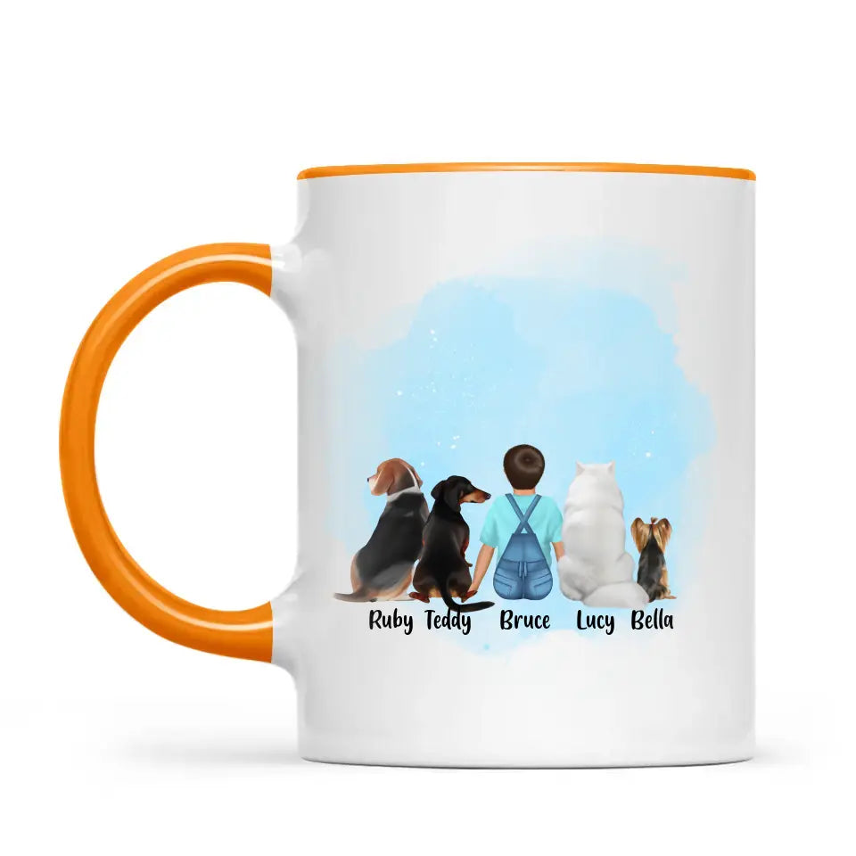 Personalised Kids Pet Mug - Custom Name & Design - Child with Cats & Dogs - Fully Customisable - 11oz Ceramic Mug - NZ Made