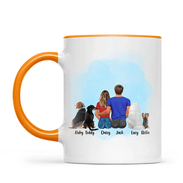 Personalised Couple & Pets Mug - Custom Name & Design - Man & Woman with Cats & Dogs - Fully Customisable - 11oz Ceramic Mug - NZ Made