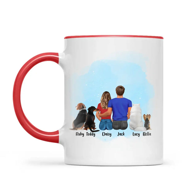Personalised Couple & Pets Mug - Custom Name & Design - Man & Woman with Cats & Dogs - Fully Customisable - 11oz Ceramic Mug - NZ Made