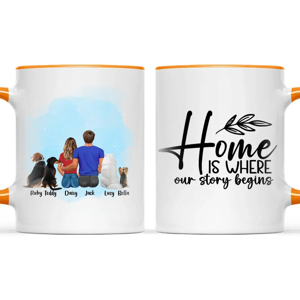Personalised Couple & Pets Mug - Custom Name & Design - Man & Woman with Cats & Dogs - Fully Customisable - 11oz Ceramic Mug - NZ Made