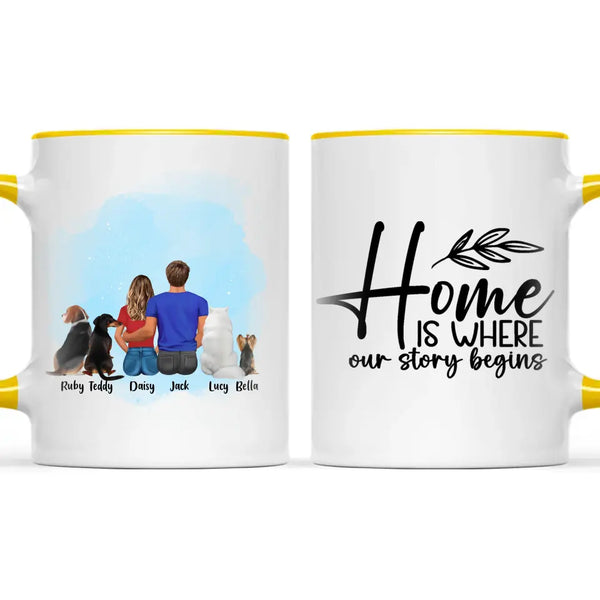 Personalised Couple & Pets Mug - Custom Name & Design - Man & Woman with Cats & Dogs - Fully Customisable - 11oz Ceramic Mug - NZ Made