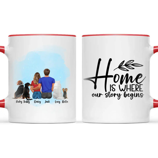 Personalised Couple & Pets Mug - Custom Name & Design - Man & Woman with Cats & Dogs - Fully Customisable - 11oz Ceramic Mug - NZ Made
