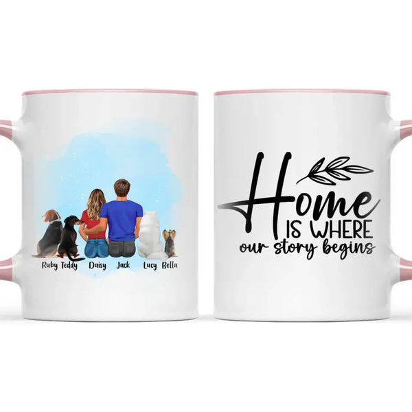 Personalised Couple & Pets Mug - Custom Name & Design - Man & Woman with Cats & Dogs - Fully Customisable - 11oz Ceramic Mug - NZ Made