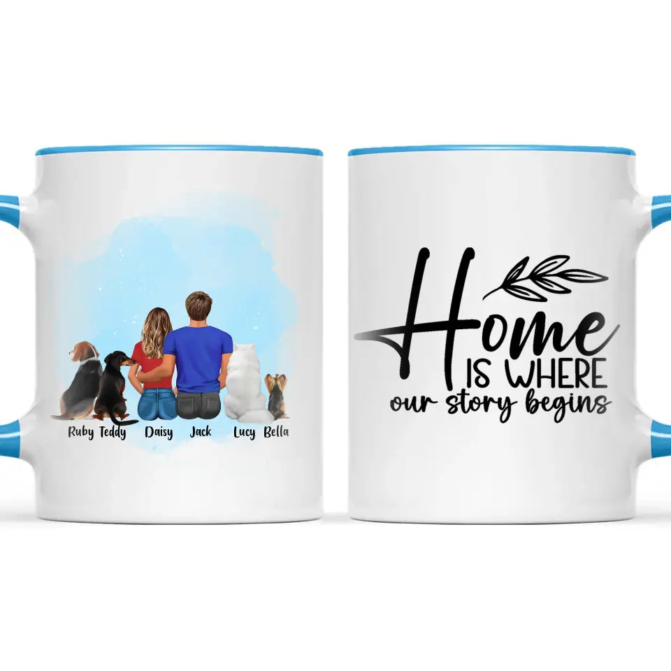 Personalised Couple & Pets Mug - Custom Name & Design - Man & Woman with Cats & Dogs - Fully Customisable - 11oz Ceramic Mug - NZ Made