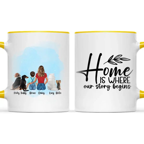 Personalised Mum & Kids Pet Mug - Custom Name & Design - Mother with Children & Pets - Fully Customisable - 11oz Ceramic Mug - NZ Made