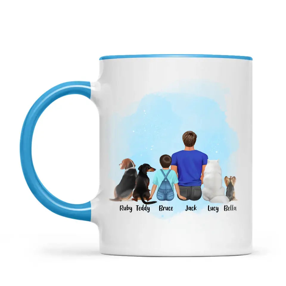 Personalised Dad & Kids Pet Mug - Custom Name & Design - Father with Children & Pets - Fully Customisable - 11oz Ceramic Mug - NZ Made