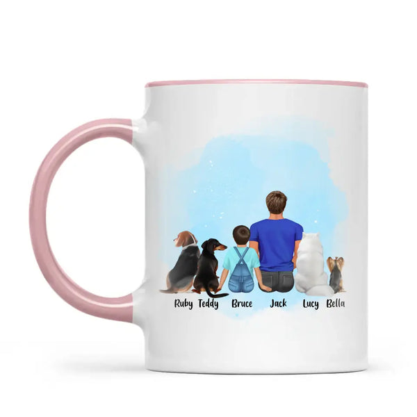 Personalised Dad & Kids Pet Mug - Custom Name & Design - Father with Children & Pets - Fully Customisable - 11oz Ceramic Mug - NZ Made