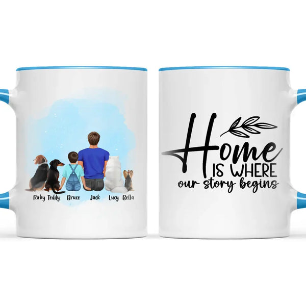 Personalised Dad & Kids Pet Mug - Custom Name & Design - Father with Children & Pets - Fully Customisable - 11oz Ceramic Mug - NZ Made